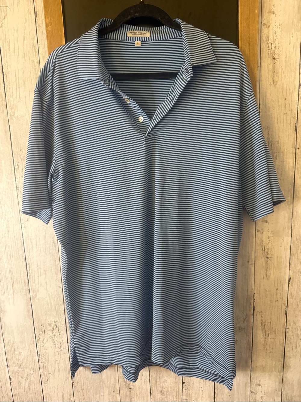Peter Millar Summer Comfort Polo Blue/White Striped Short Sleeve Logo L